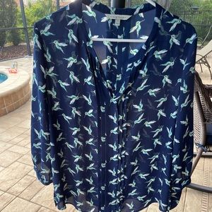 41 Hawthorn XL bird print long sleeve blouse
